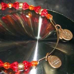 Vintage Alex & Ani Silver Red Orange Crystal Beads Charm Bracelet Expandable